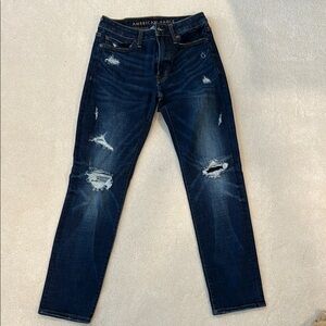 American Eagle Outfitters Blue Skinny Jeans with Distressed Details